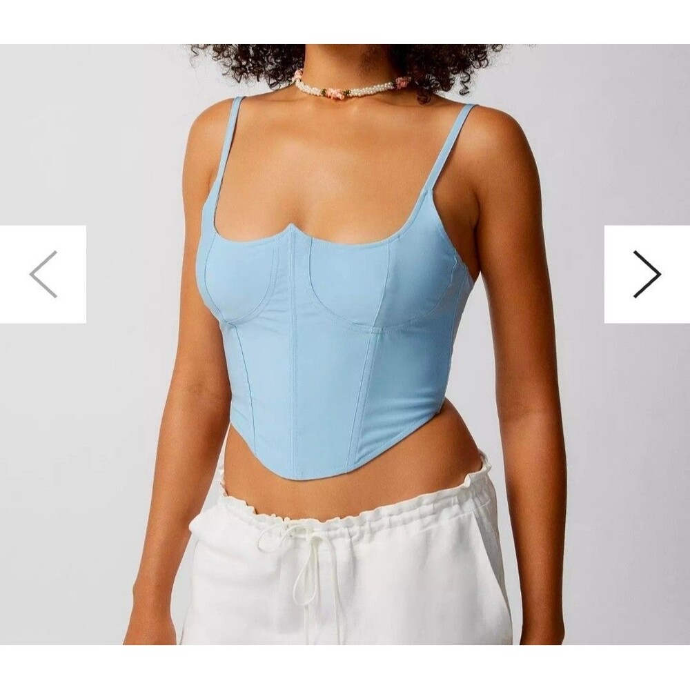 Urban Outfitters Serene Blue Lace-Up Bustier Cami Corset Top large Coquette